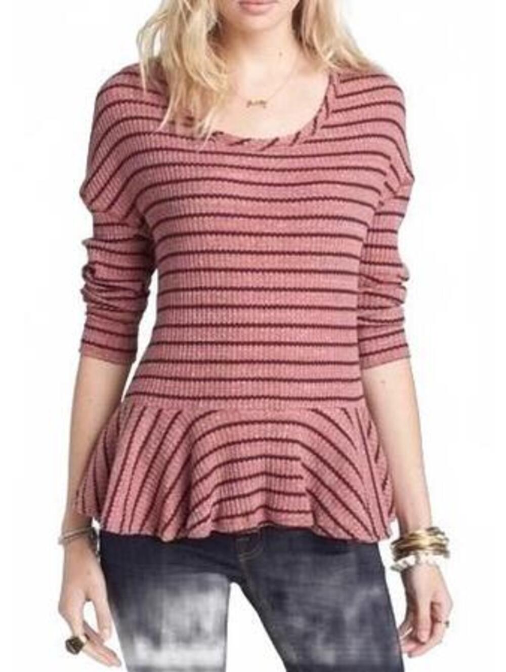 Free People We The Free Auntie Em Striped Waffle Knit Peplum Thermal Top S